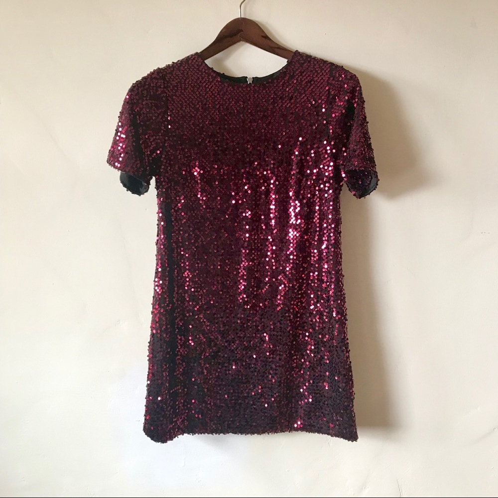 Motel Rocks Burgundy Sequin Tunic Dress